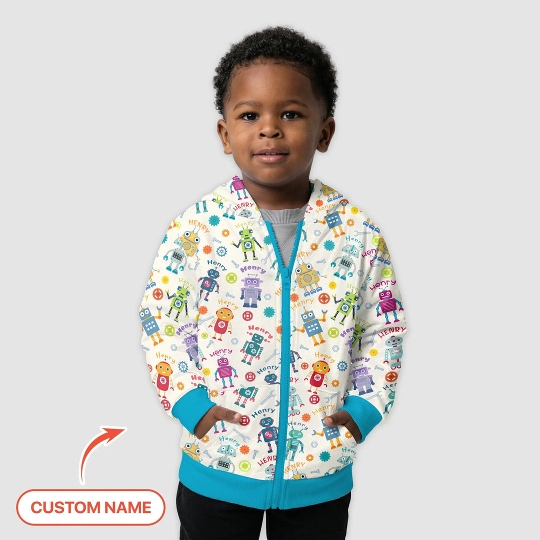 Robo Buddy Squad Custom Name Bamboo Zip Hoodie