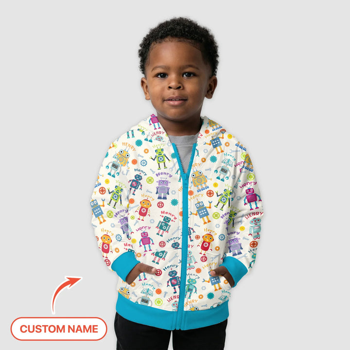 Robo Buddy Squad Custom Name Bamboo Zip Hoodie