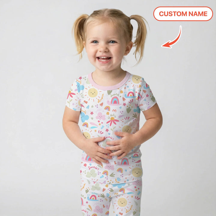 Custom Name Positive Spring Garden Bamboo Two Piece Short Sleeve Pajama Set