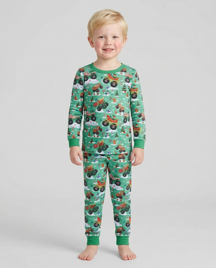 Holiday Monster Truck Bamboo Two Piece Long Sleeve Pajama Set