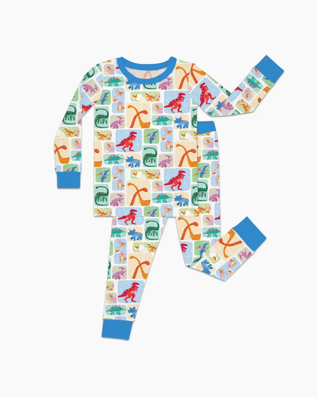 Rainbow Dino Friends Family Matching Bamboo Two Piece Long Sleeve Pajama Set