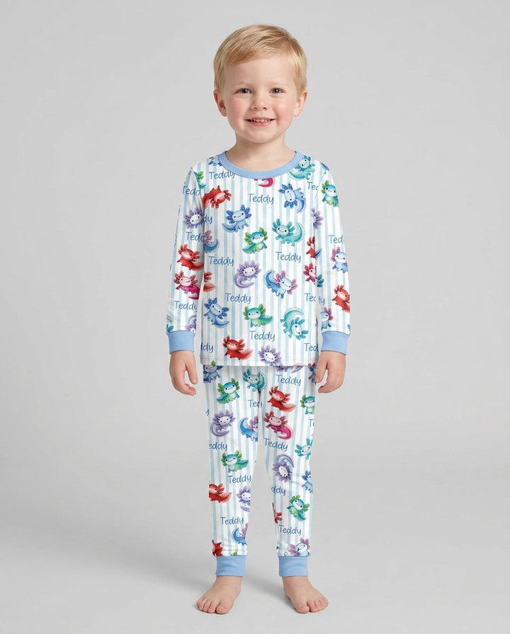 Cute Axololt Custom Name Bamboo Two Piece Long Sleeve Pajama Set