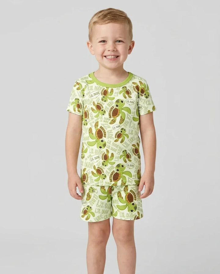 Custom Name Version Father and Son Turtle Bamboo Two Piece Short Sleeve Shorts Pajama Set
