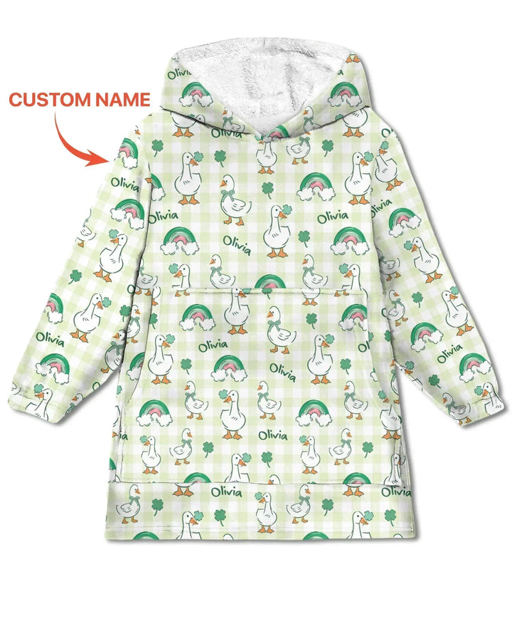Custom Name Lucky Ducks Bamboo Blanket Hoodie