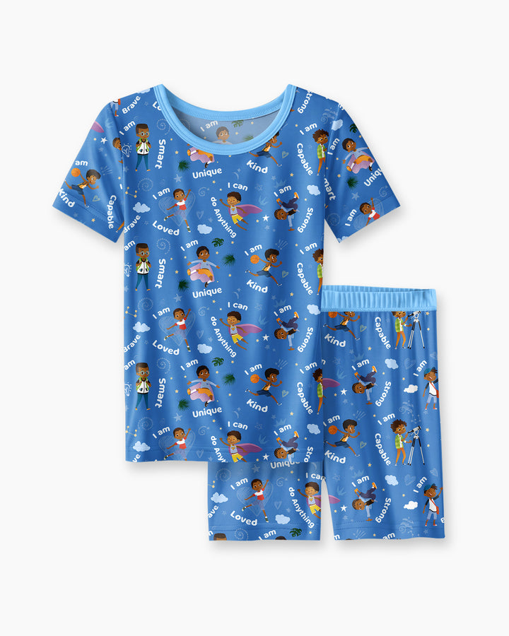 Black Boys I Am Smart Bamboo Two Piece Short Sleeve Shorts Pajama Set
