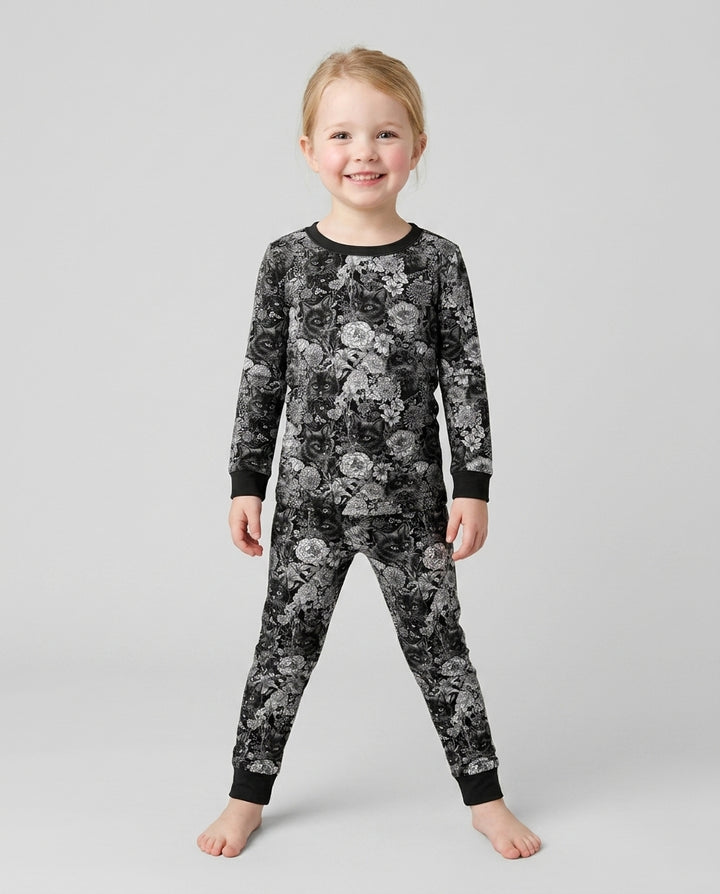 Midnight Cat Garden Bamboo Two Piece Long Sleeve Pajama Set
