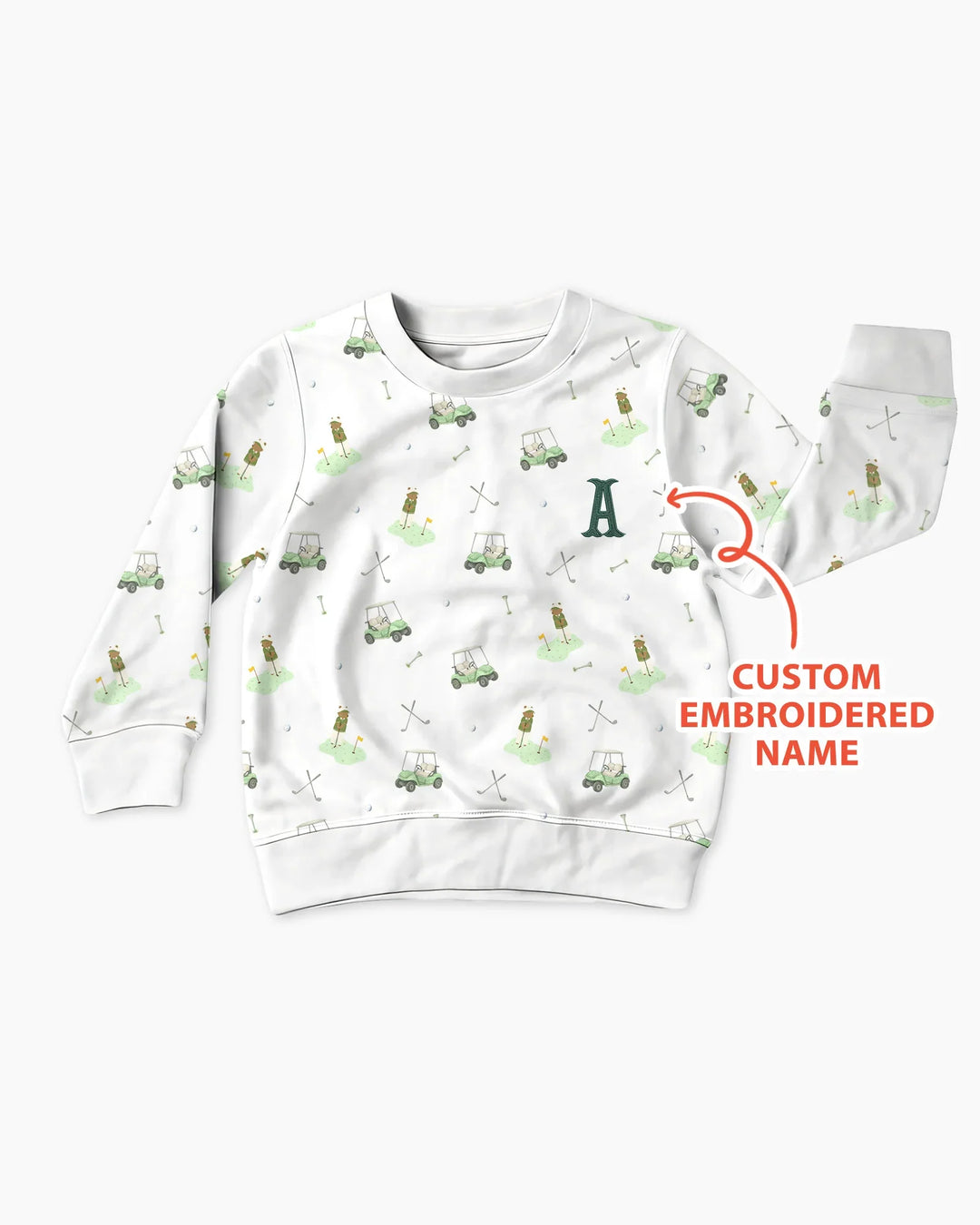 Custom Embroidered Name Monogram Letter Golf Bamboo Crewneck Sweatshirt