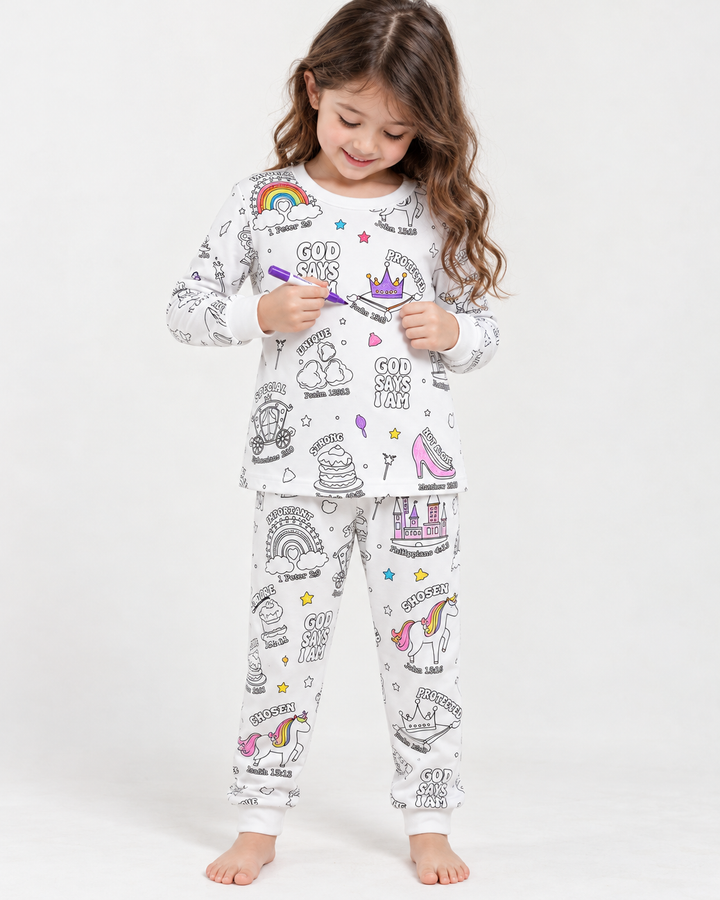 God Says I am Girl Colorable Bamboo Two Piece Pyjamas Set