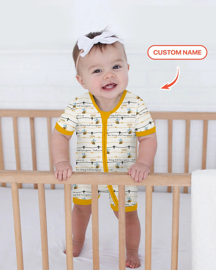 Bee Strong And Courageous Custom Name Bamboo Shorty Zippy