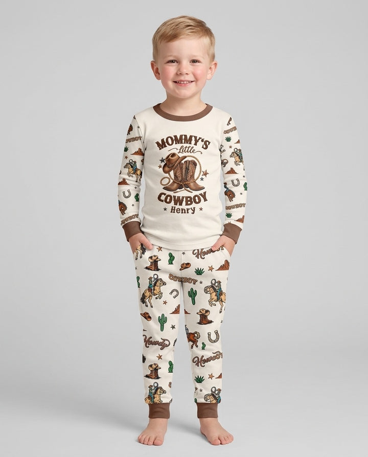 Personalized Family's Little Cowboy Bamboo Two Piece Long Sleeve Pajama Set