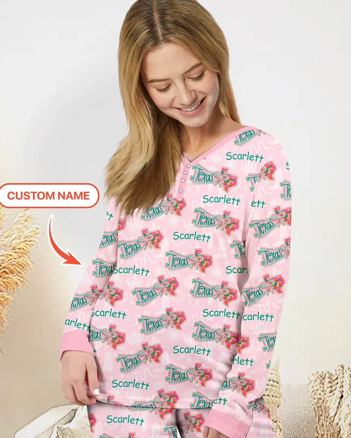 Custom Name Preppy Texas Charm Custom Bamboo Women Pajama Set
