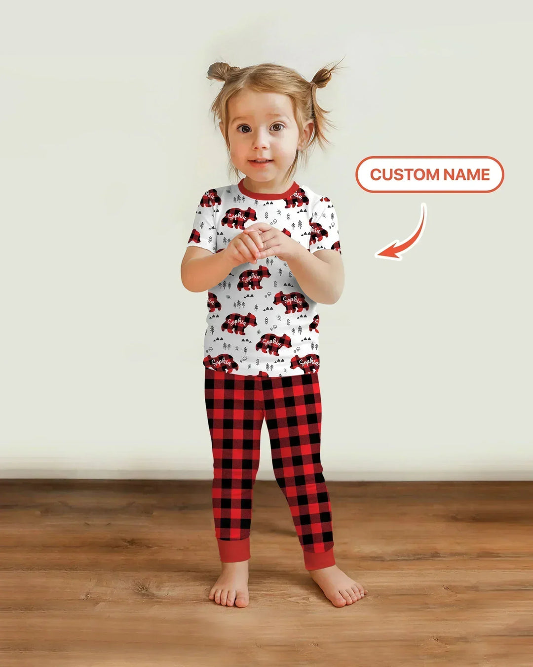 Custom Name Family Bear Matching Bamboo Two Piece Short Sleeve Pajama Set