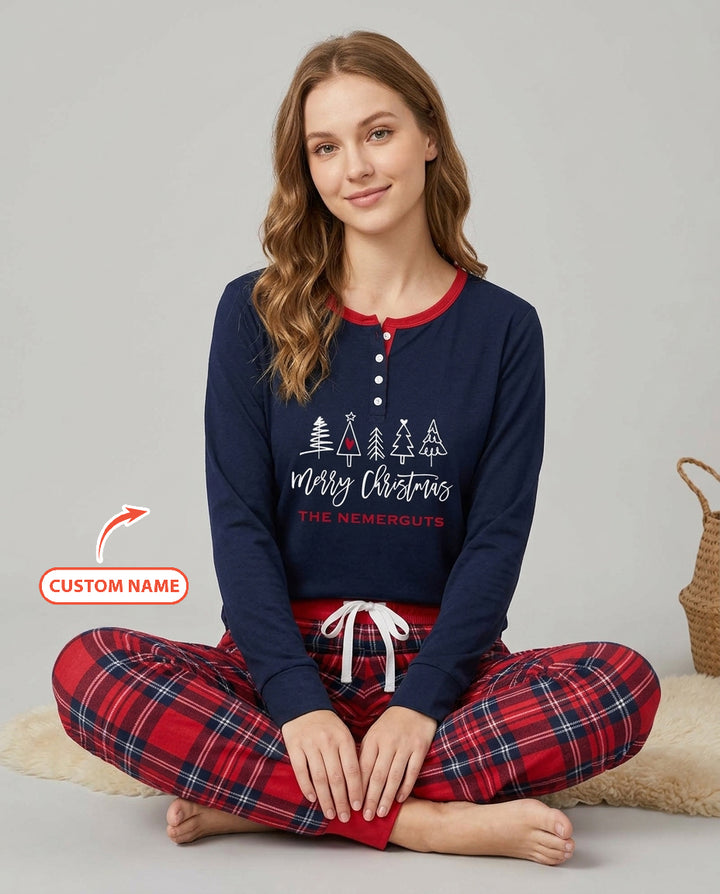 Custom Christmas Tree Bamboo Women Pajama Set