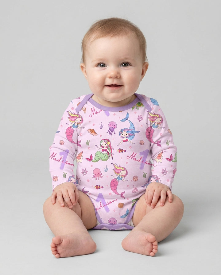 Custom Name Birthday Mermaid Wild One Bamboo Bodysuit