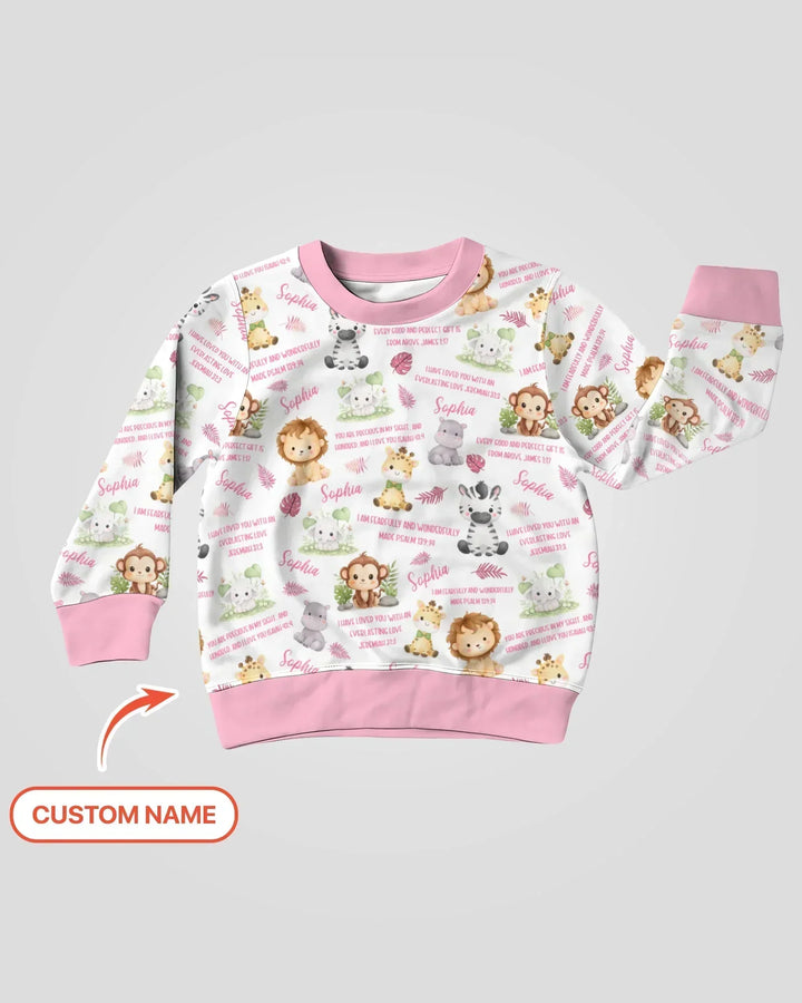 Custom Name Bible Verse Safari Animal Bamboo Crewneck Sweatshirt