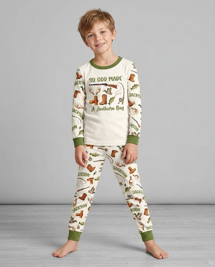 So God Made A Southern Boy Custom Name Bamboo Two Piece Long Sleeve Pajama Set