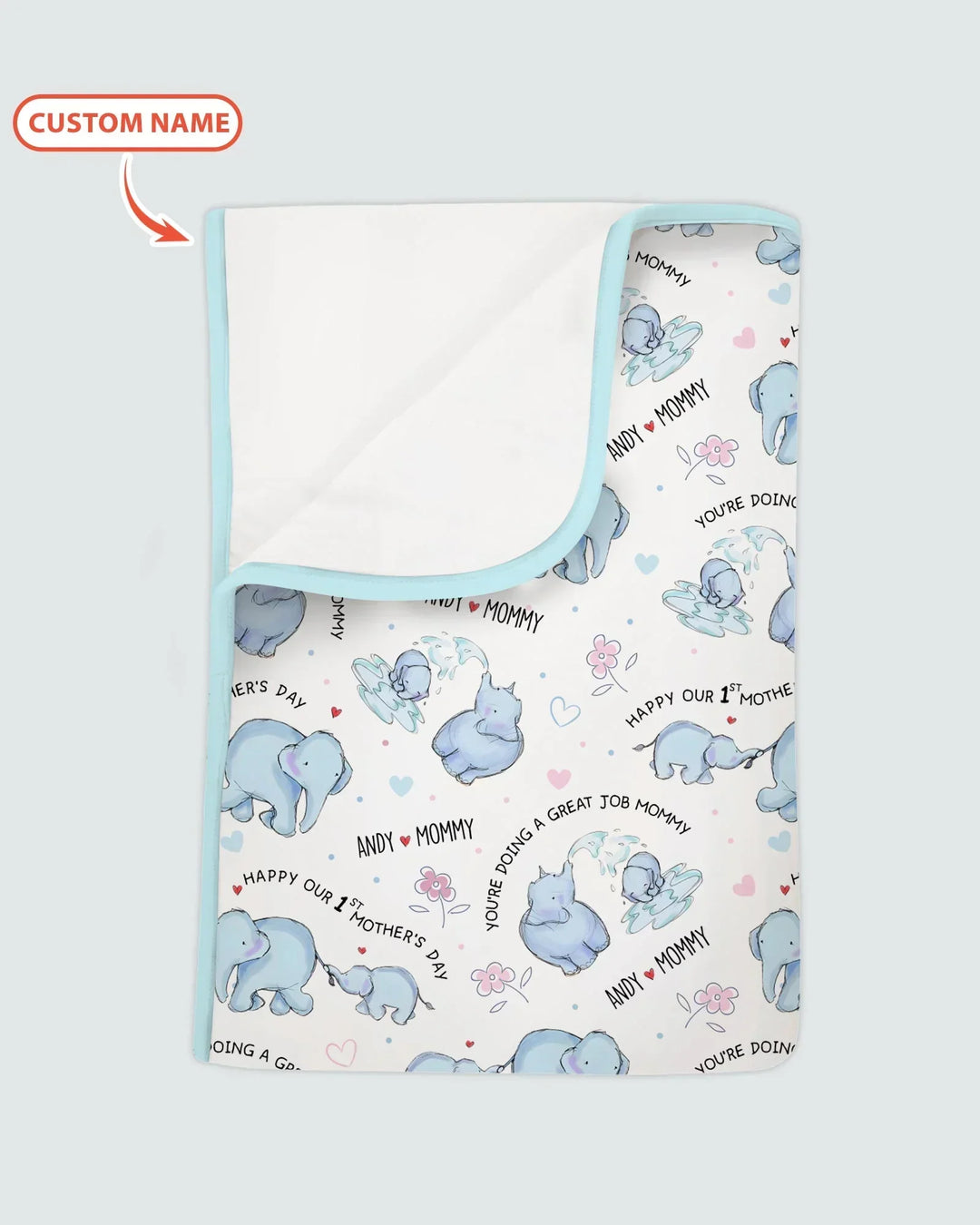 Custom Name Mother & Baby Elephant Bamboo Blanket