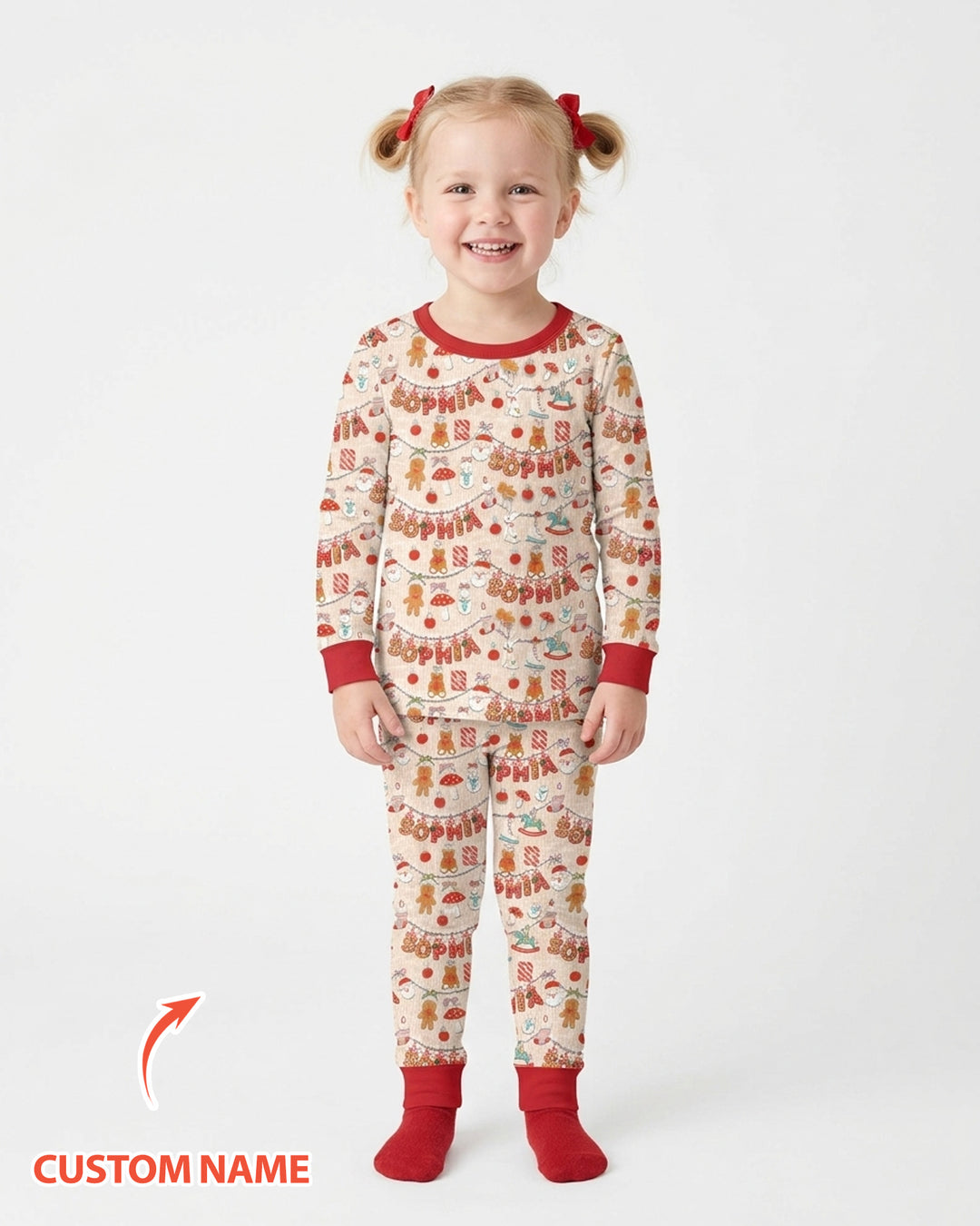 Merry Gingerbread Custom Name Bamboo Two Piece Long Sleeve Pajama Set