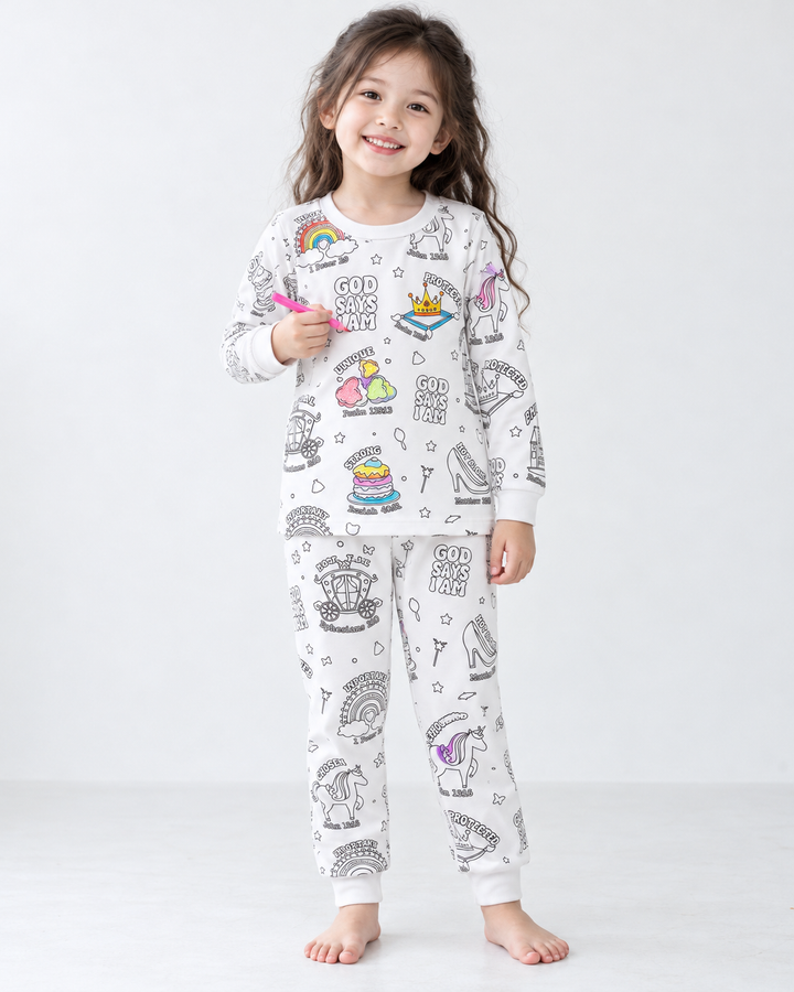 God Says I am Girl Colorable Bamboo Two Piece Pyjamas Set