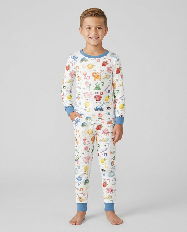 Hebrew Aleph Bet Bamboo Two Piece Long Sleeve Pajama Set