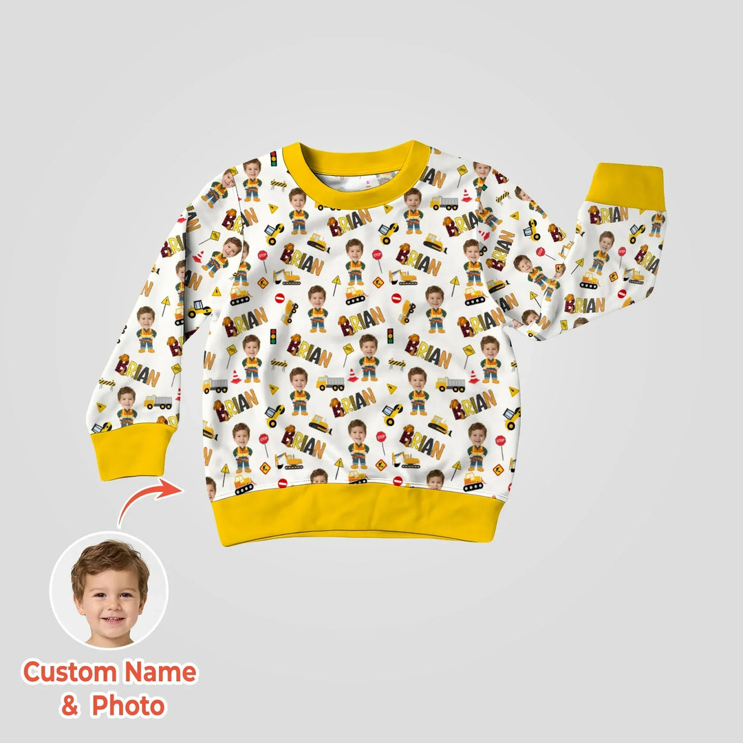 Custom Photo Doodle Little Builder Bamboo Crewneck Sweatshirt