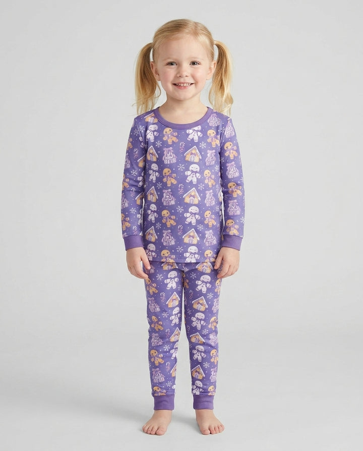 Purple Gingerbread Village Bamboo Two Piece Long Sleeve Pajama Set