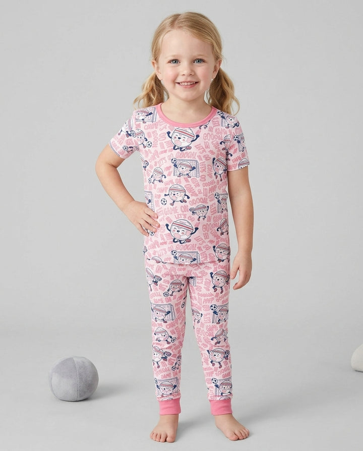 Happy Soccer Ball Family Matching Bamboo Two Piece Short Sleeve Pajama Set