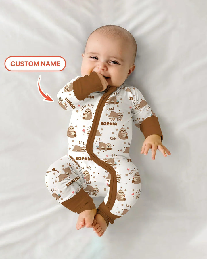 Custom Name Cute Sloth Bamboo Convertible Zippy