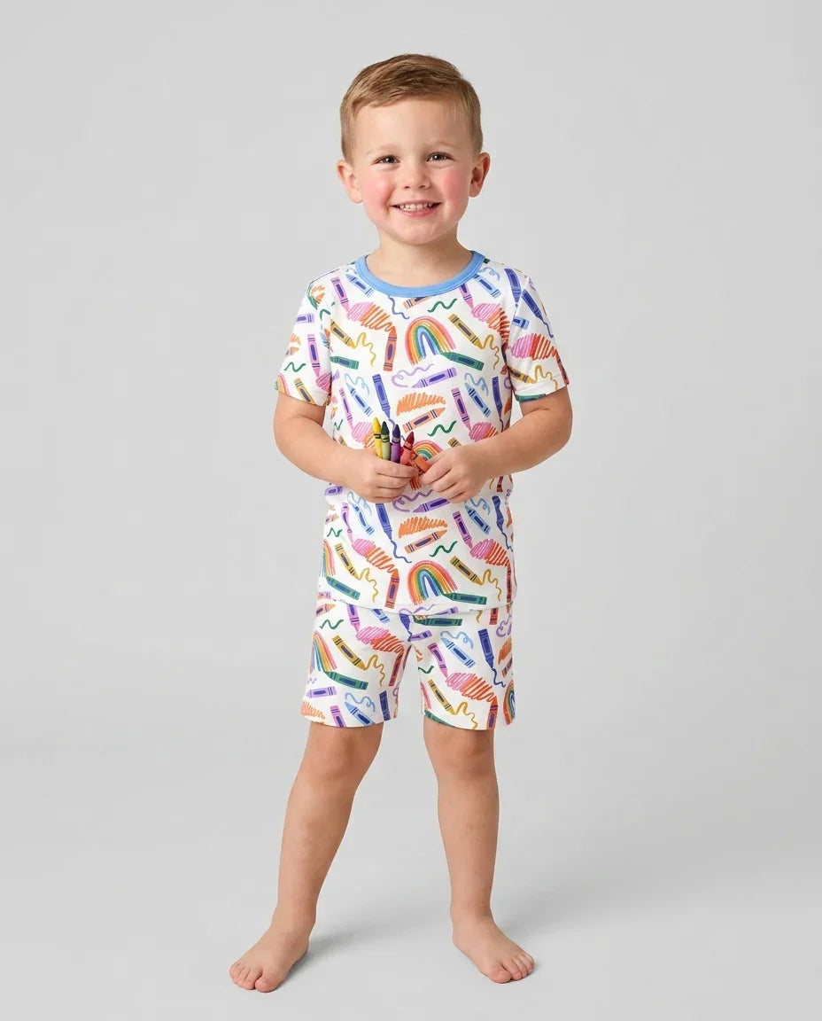 Crayon Chaos Bamboo Two Piece Short Sleeve Shorts Pajama Set