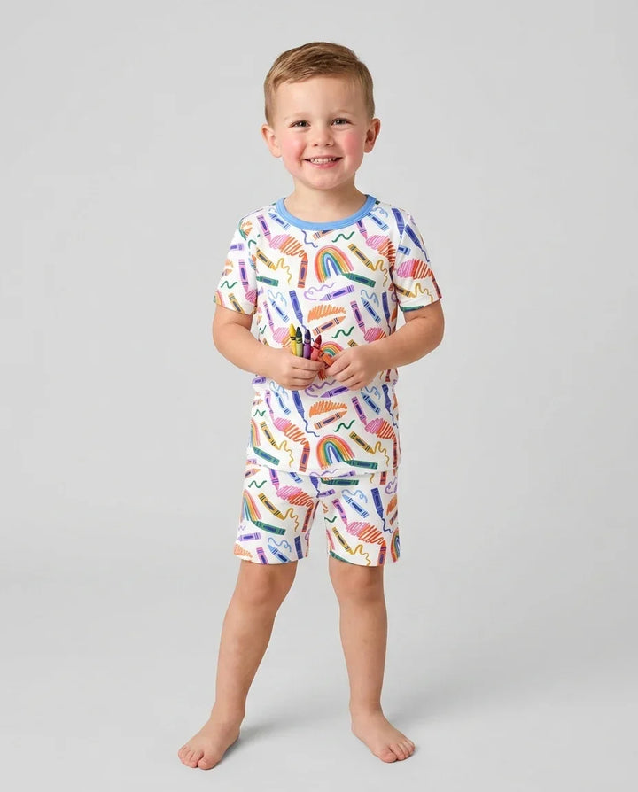 Crayon Chaos Bamboo Two Piece Short Sleeve Shorts Pajama Set