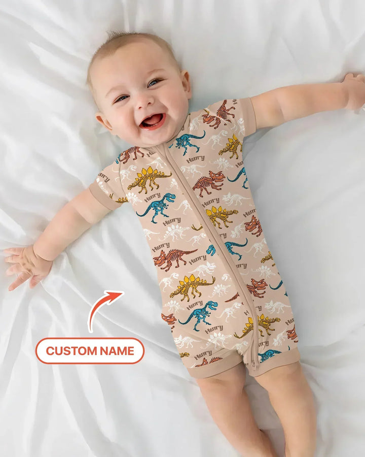 Dino Bones Parade Custom Name Bamboo Shorty Zippy