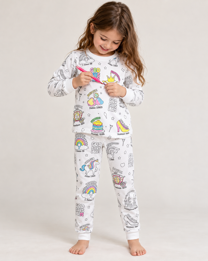 God Says I am Girl Colorable Bamboo Two Piece Pyjamas Set