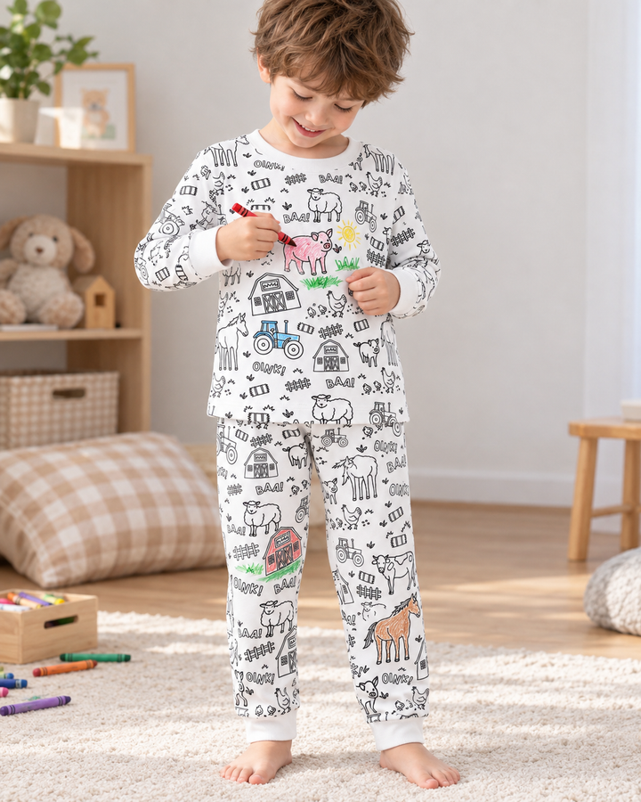 Barnyard Bash Colorable Bamboo Two Piece Pyjamas Set