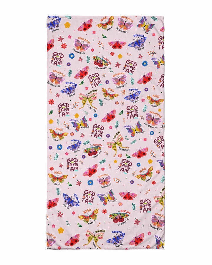 God says I am Butterfly Bamboo Beach Towel