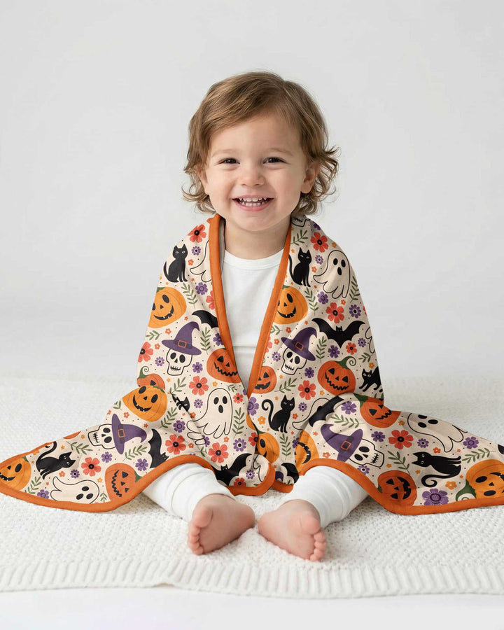 Spooky Halloween Floral Delight Bamboo Blanket