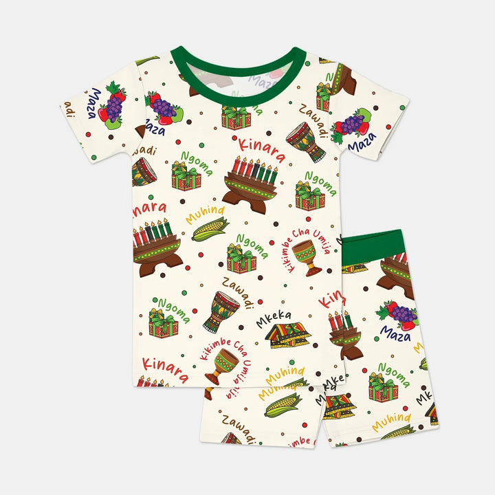 Happy Kwanzaa Family Matching Bamboo Two Piece Short Sleeve Shorts Pajama Set