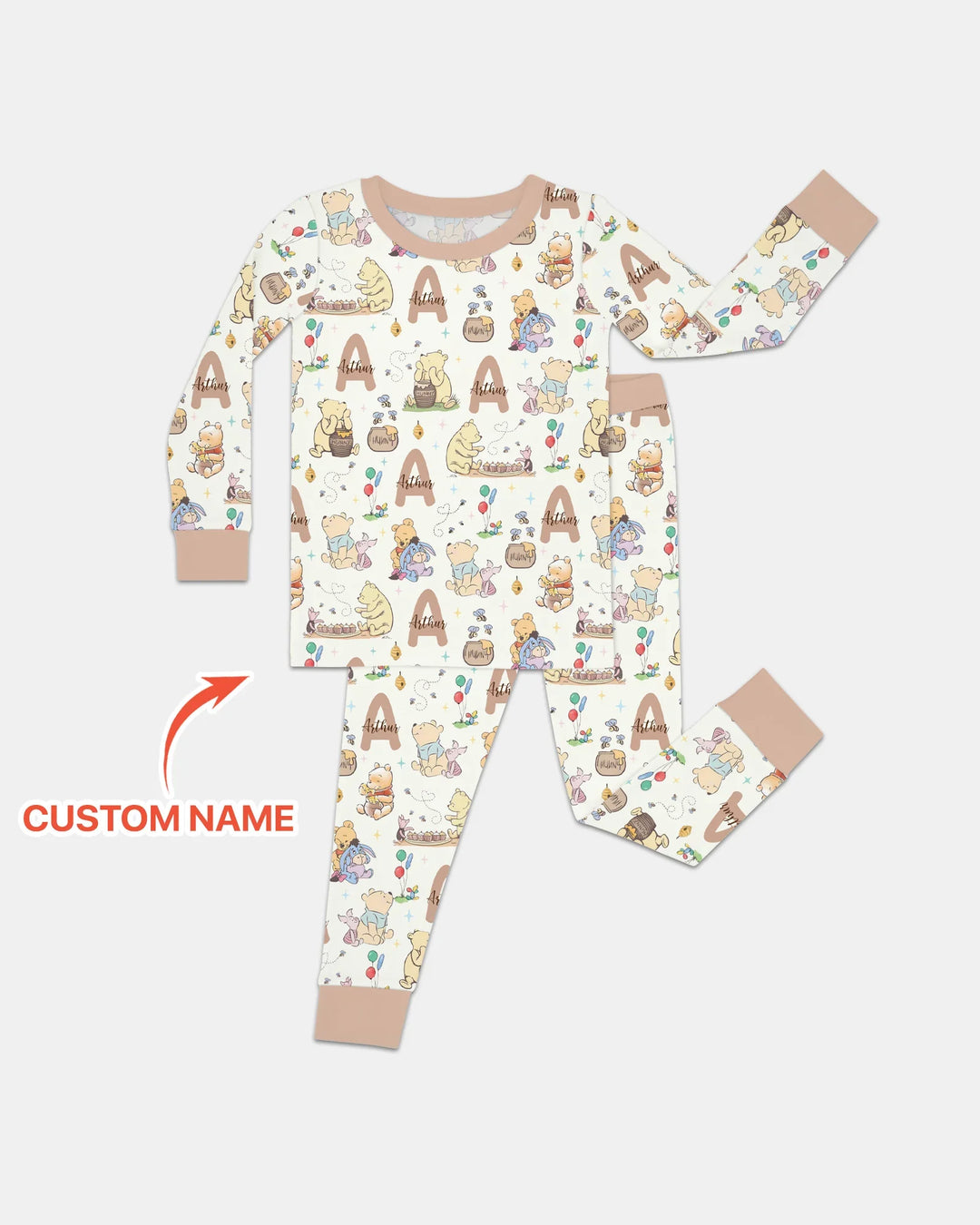 Honey Bear Monogram Bamboo Two Piece Long Sleeve Pajama Set