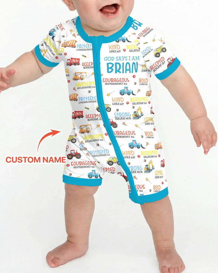 Personalized God Says I Am Little Builder Bamboo Shorty Zippy