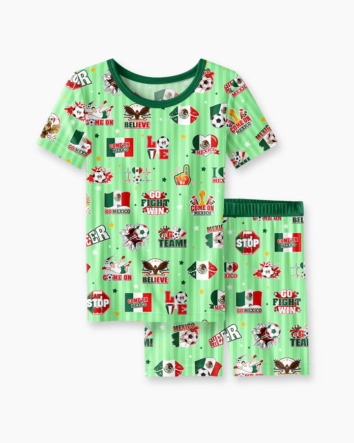 Soccer Game Day Go Team Mexico Family Matching Bamboo Two Piece Short Sleeve Shorts Pajama Set