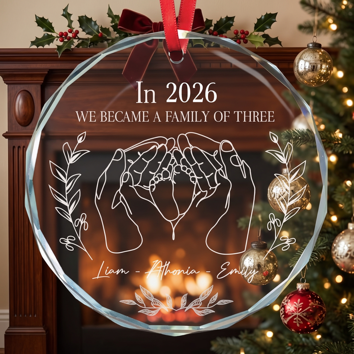 We Became A Family Of Three Glass Ornament