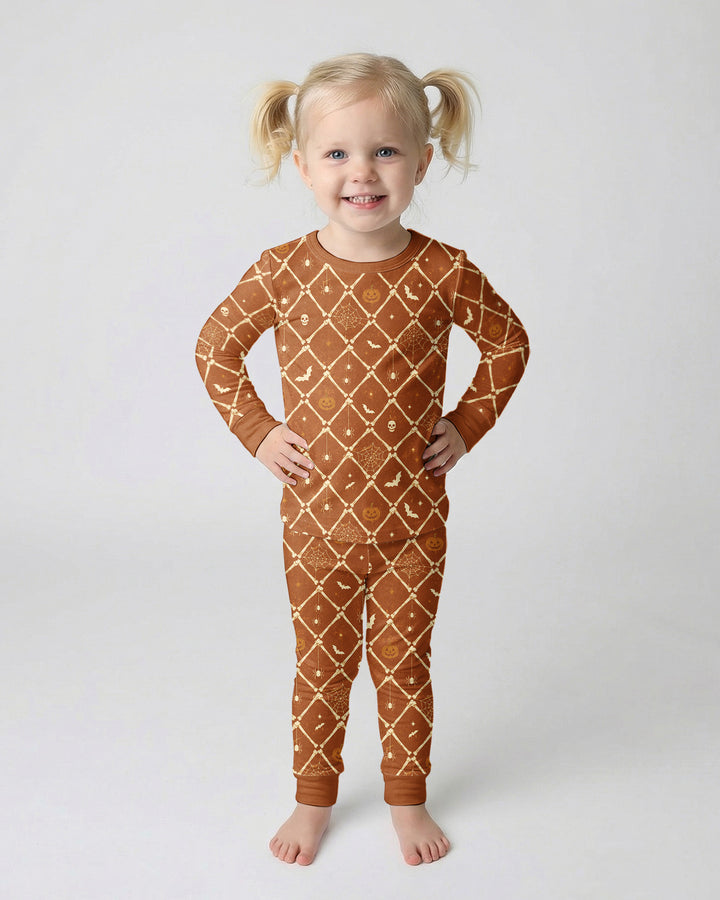 Gothic Skeleton Bones Spooky Halloween Bamboo Two Piece Long Sleeve Pajama Set