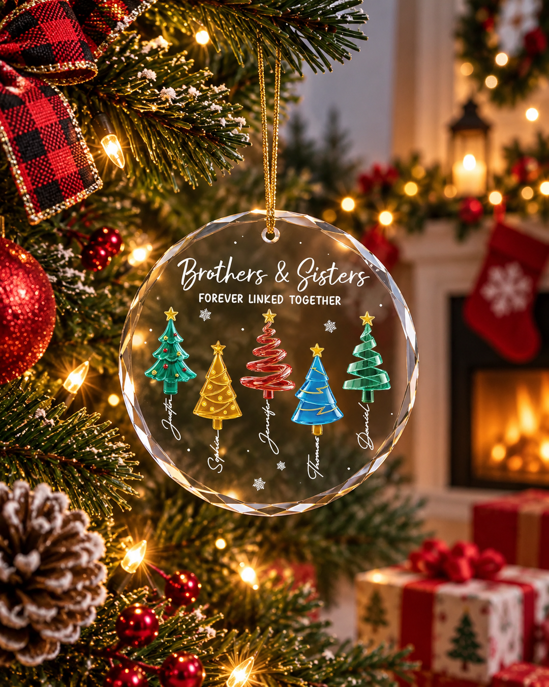 Merry Sibling Trees Glass Ornament
