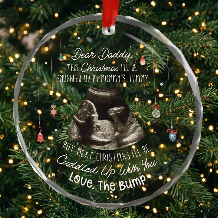 This Christmas I'll Be Snuggled Up From Bump Custom Photo Glass Ornament