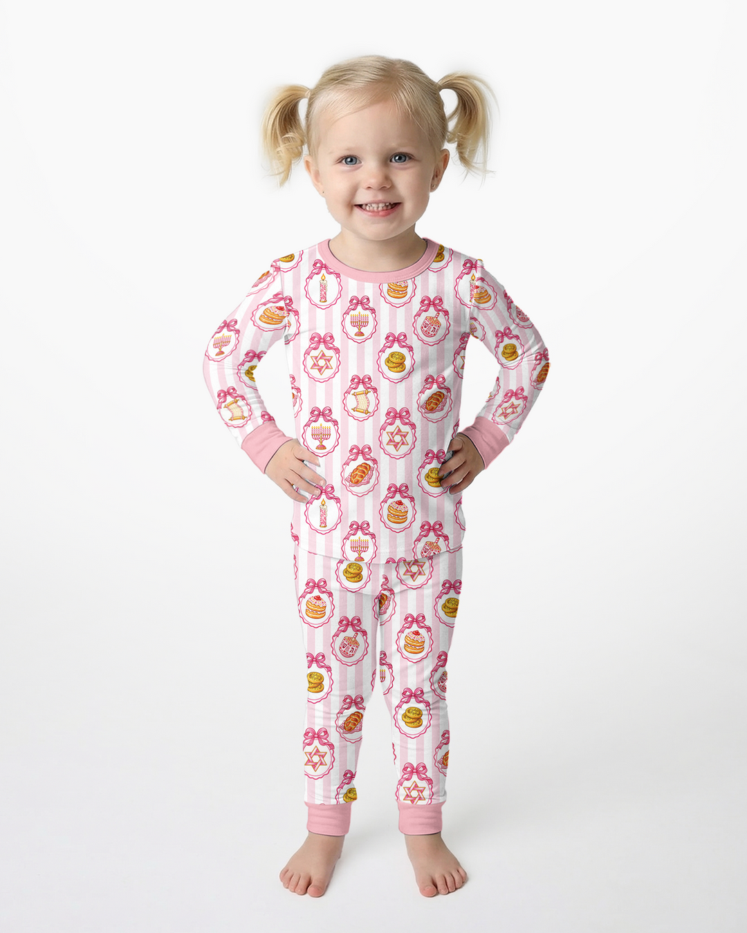 Hanukkah Bows & Blessings Mommy & Me Matching Bamboo Two Piece Long Sleeve Pajama Set