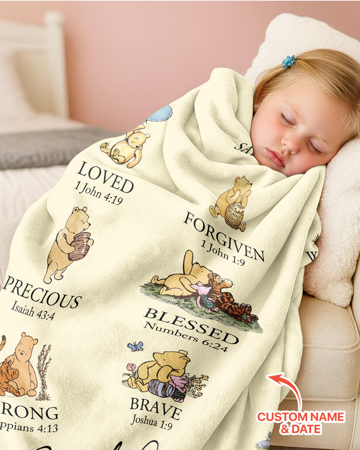 Personalized Baptism Classic Bear Bible Verses Bamboo Blanket