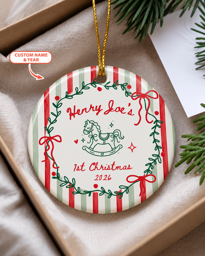 Whimsical First Christmas Ceramic Ornament
