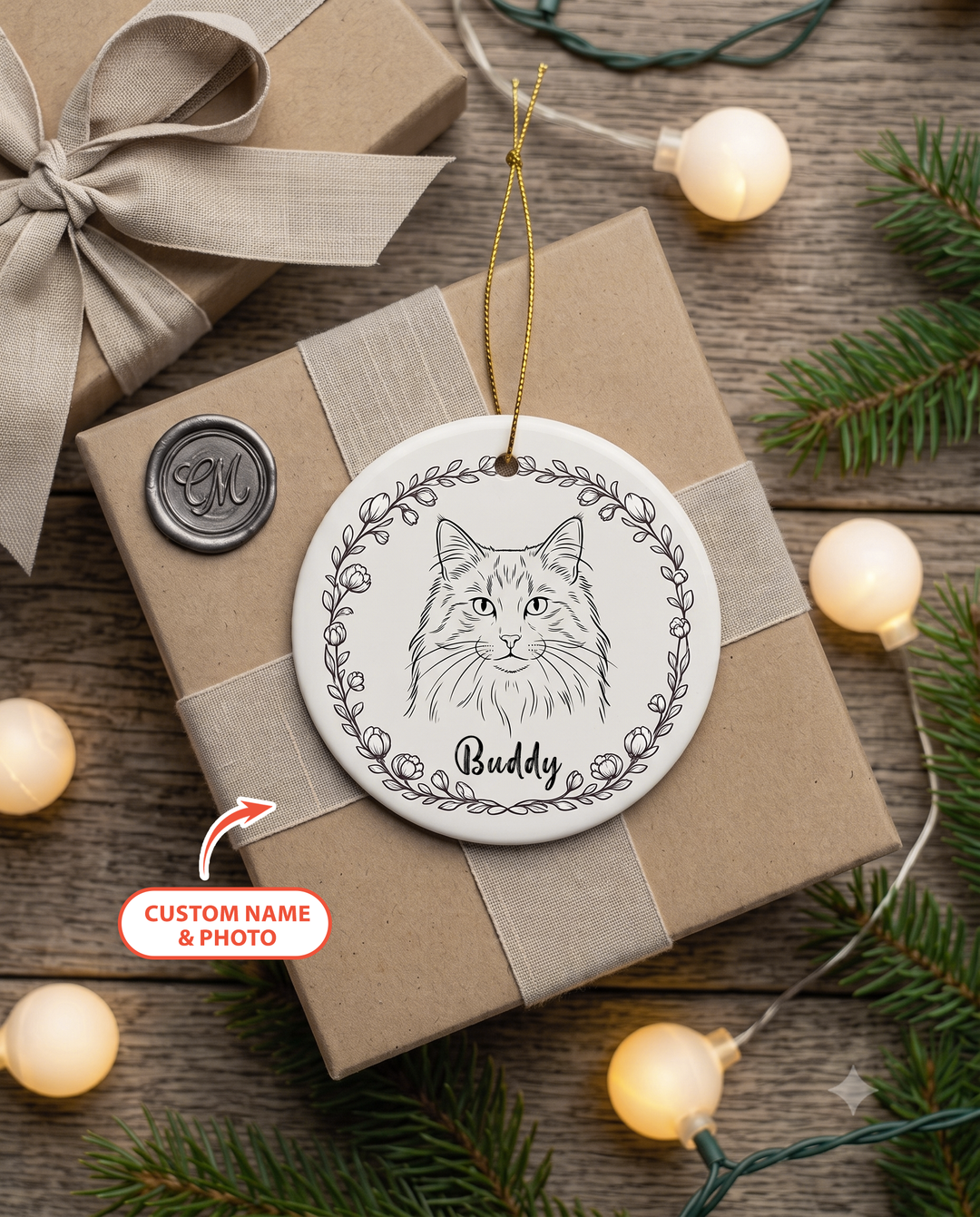 Custom Pet Photo Chinoiserie Ceramic Ornament