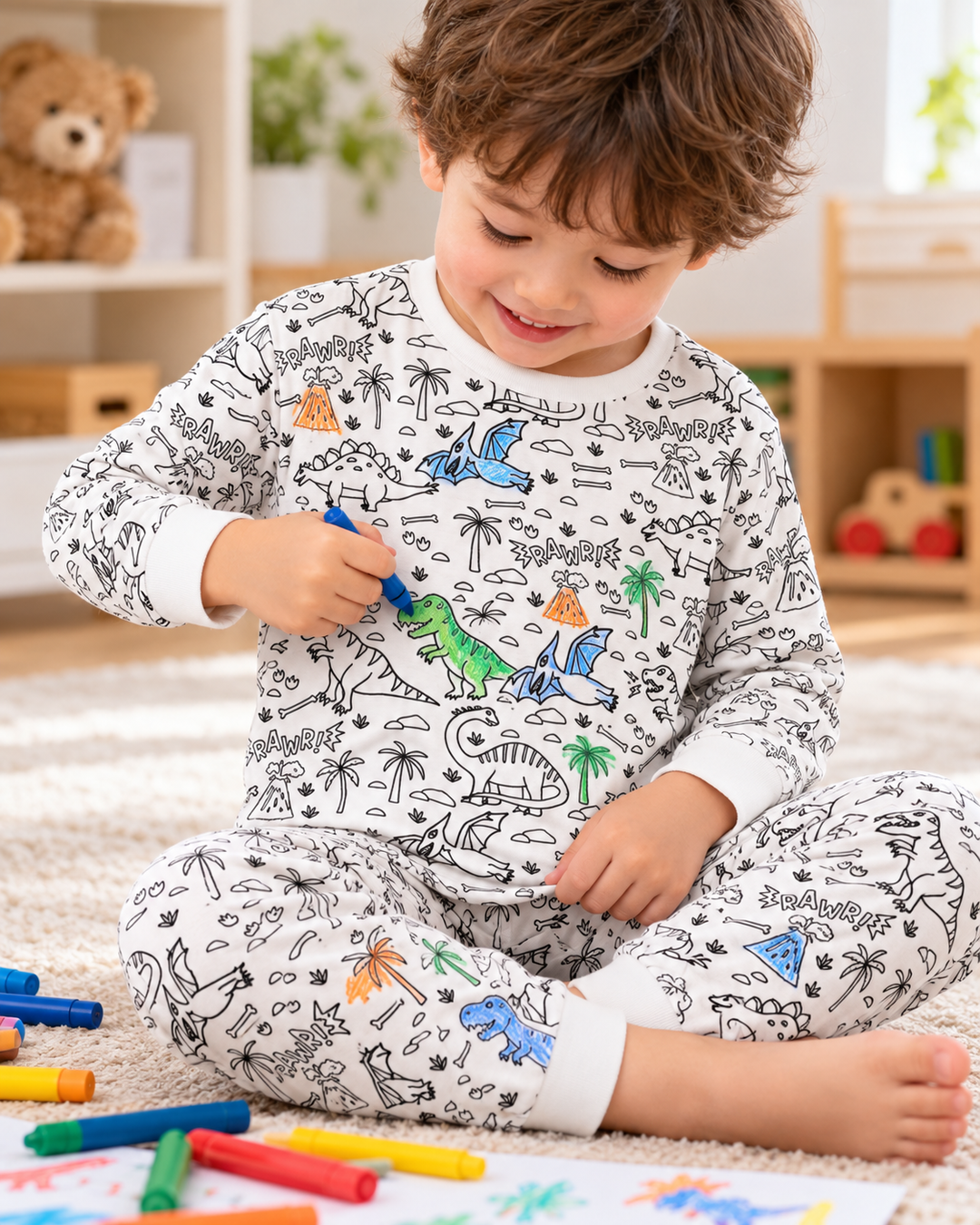 Jurassic Playground Colorable Bamboo Two Piece Pyjamas Set