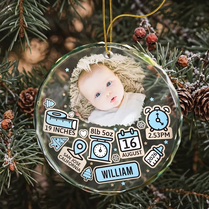 Custom Photo Baby First Christmas Glass Ornament