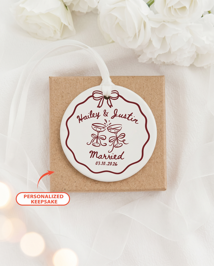 Personalized Whimsical Engagement Ceramic Ornament